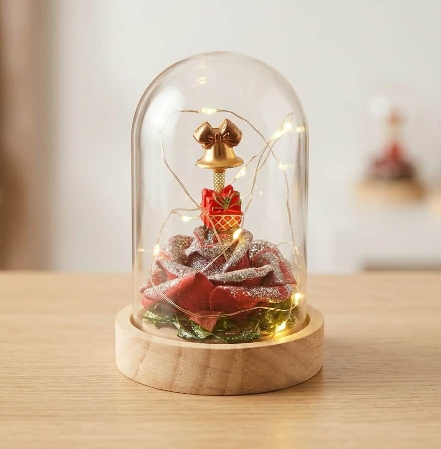 Globe Lumineux Féerique – Rose Pailletée, Clochette & Cadeau de Noël)