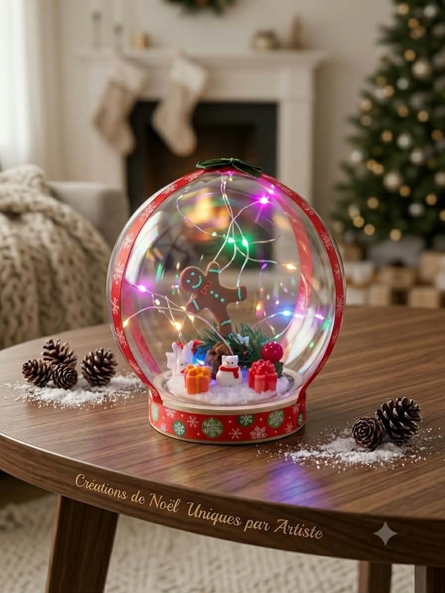 Cloche de Noël Lumineuse "Pain d'Épices & Petit Ours Polaire"