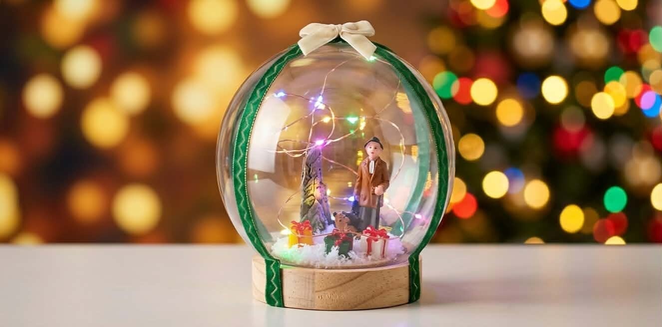 Cloche de Noël Lumineuse Multi-Effets - Socle en Bois