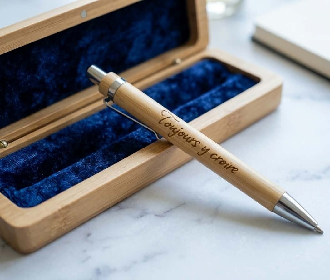 Stylo en bambou naturel gravé "Toujours y croire" sans étui en bois
