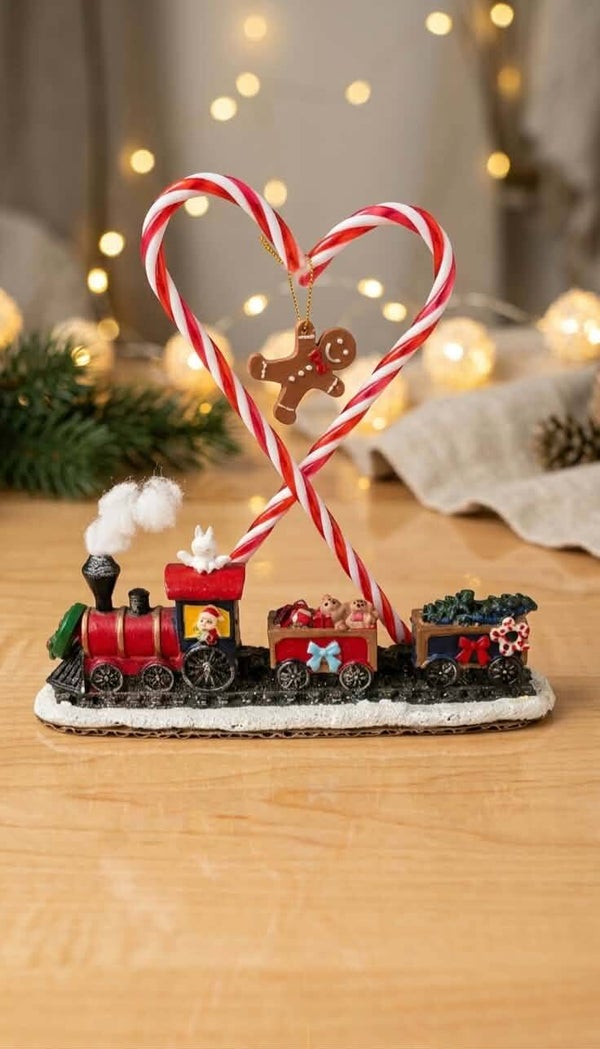 Décoration de Noël Artisanale – Petit Train Gourmand et Cœur Sucré
