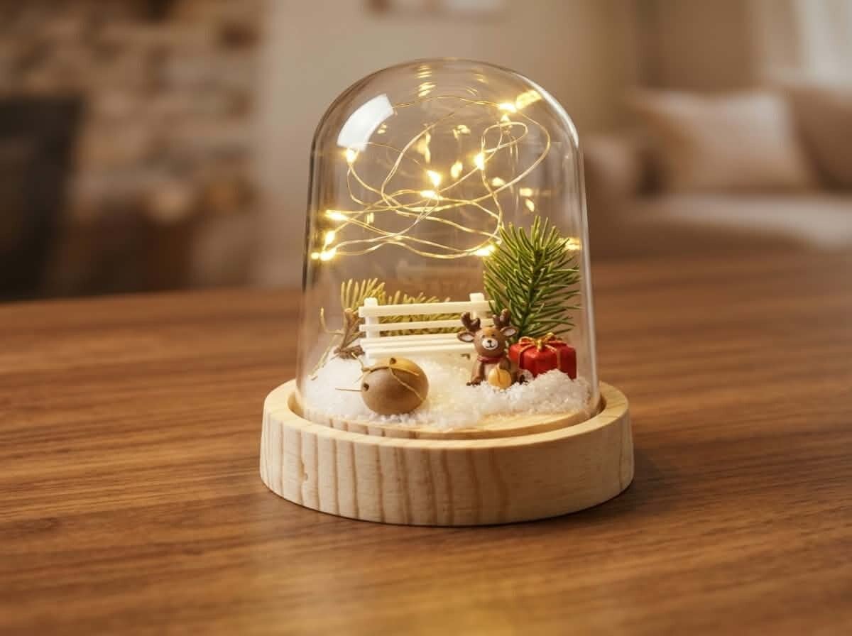 Globe Lumineux Village de Noël – Décoration Enneigée avec Banc & Renne