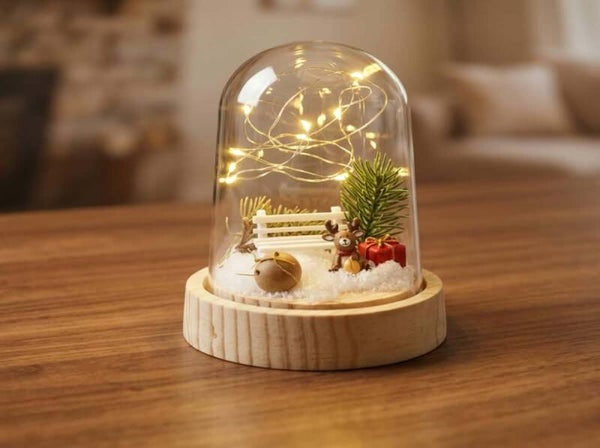 Globe Lumineux Village de Noël – Décoration Enneigée avec Banc & Renne
