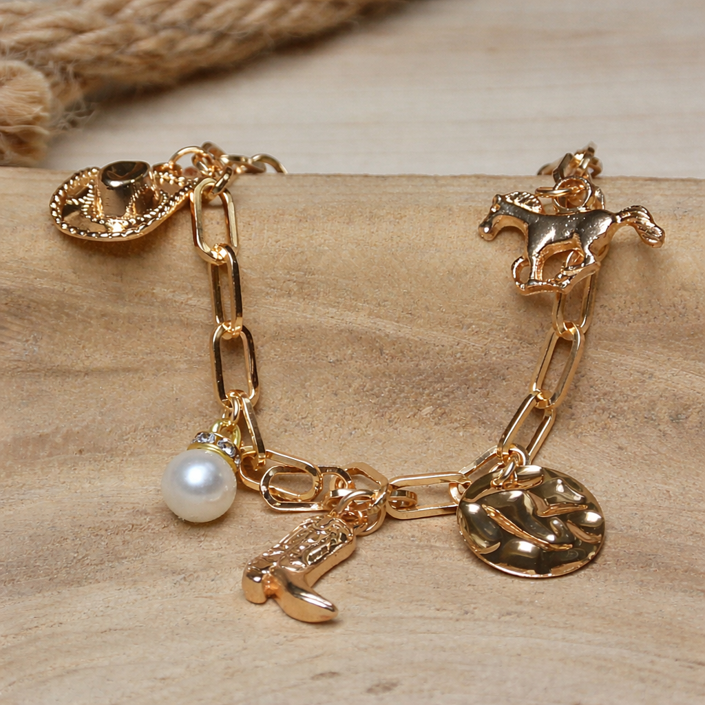 Goudkleurige cowgirl bedel armband