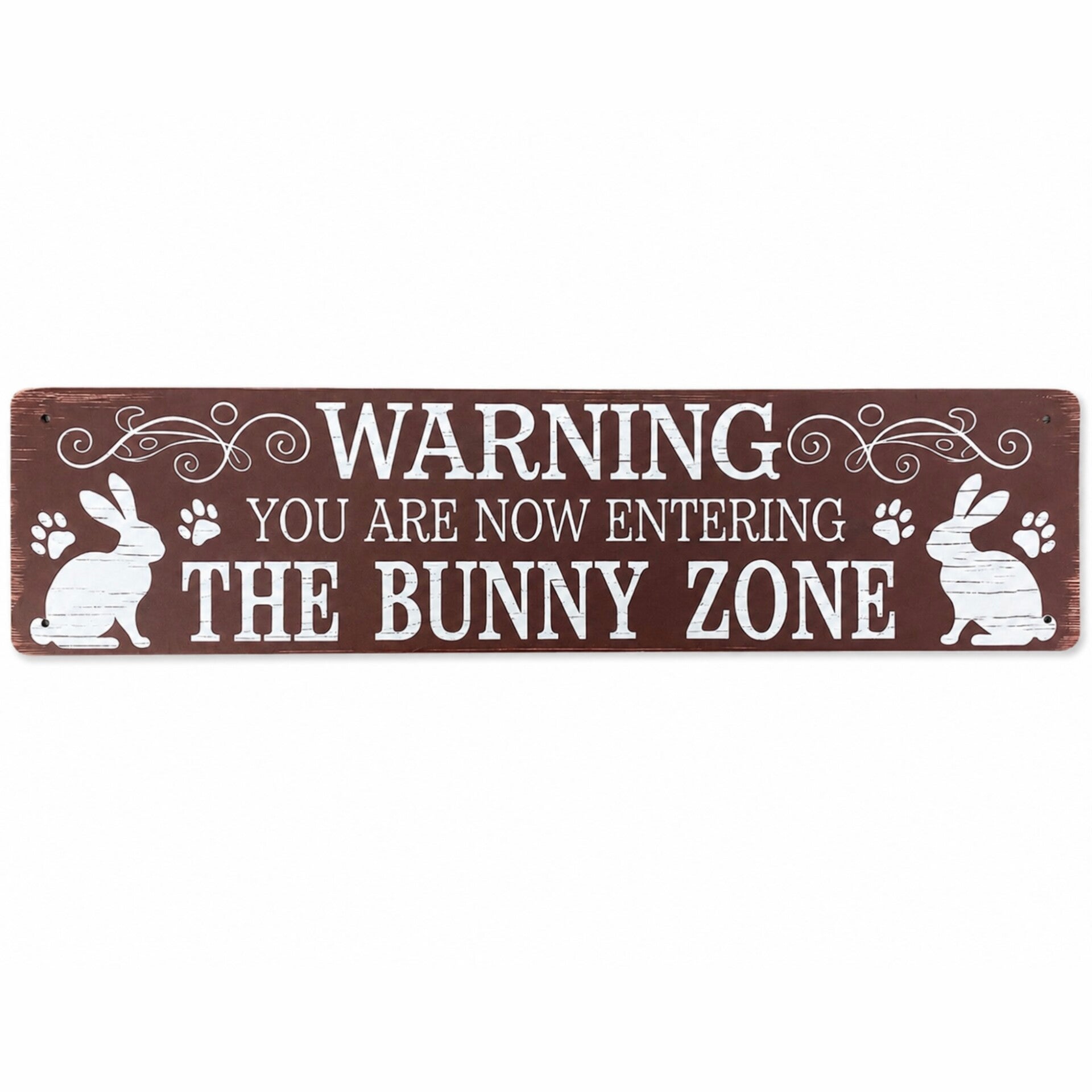 Metalen wandbord “warning, you are now entering the bunny zone”