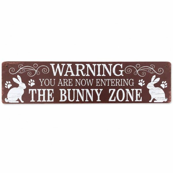 Metalen wandbord “warning, you are now entering the bunny zone”