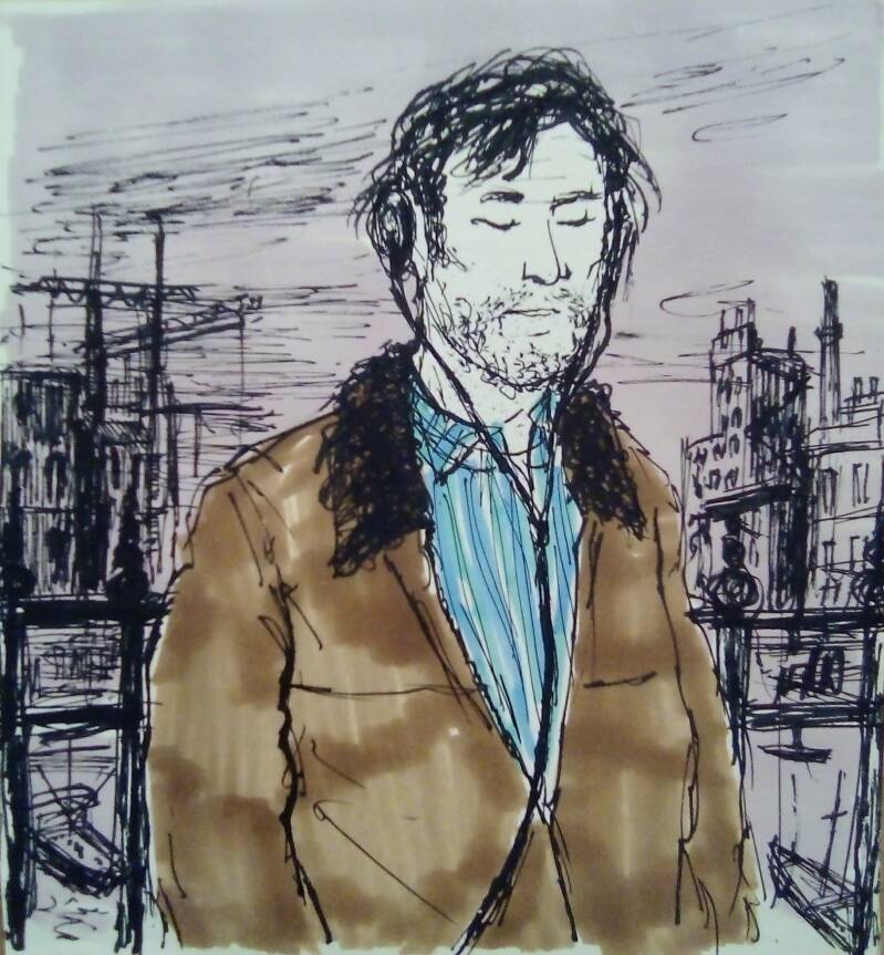 HHS unterwegs: Mann mit Kopfhörern und geschlossenen Augen Musik genießend