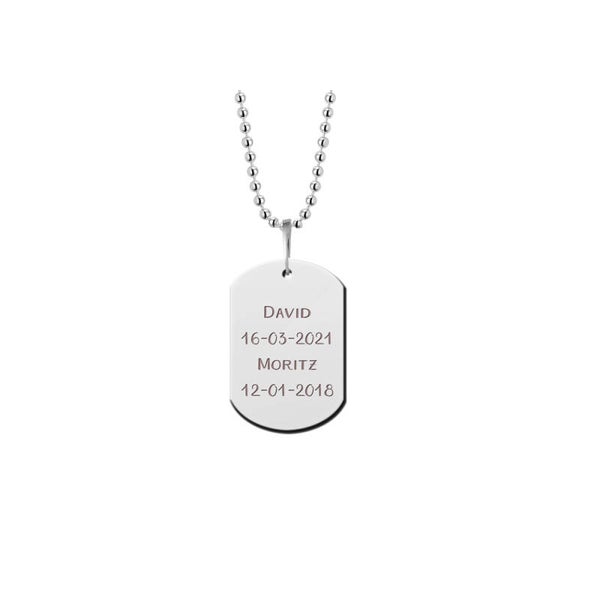 Dog Tag met eigen tekst, logo of afbeelding (Beide zijden gegraveerd)