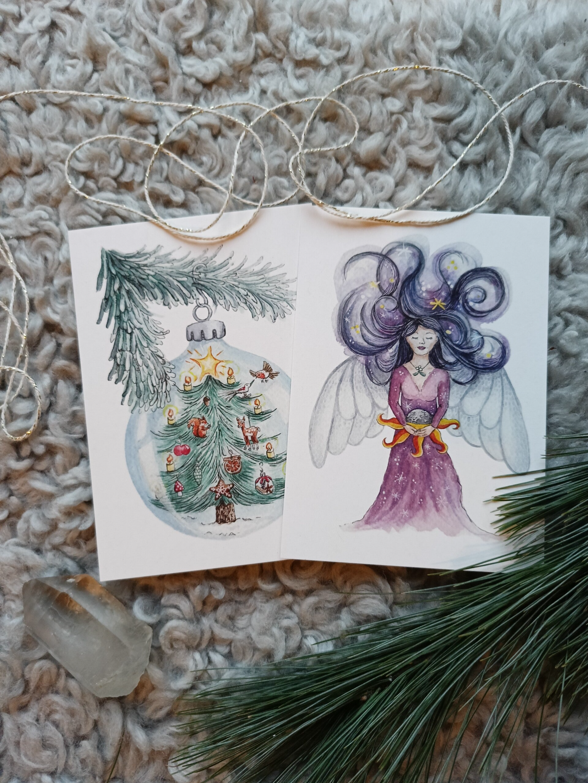 Kerstkaarten met waterverf illustraties