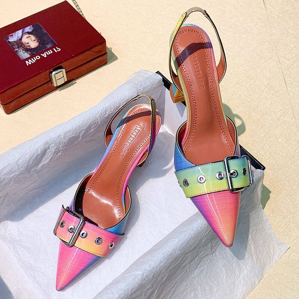 Multicolor Slingback-Pumps mit Schnallen-Detail & Skulpturabsatz