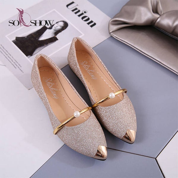 Damen Glitzer-Ballerinas „Pearl Chic Gold“