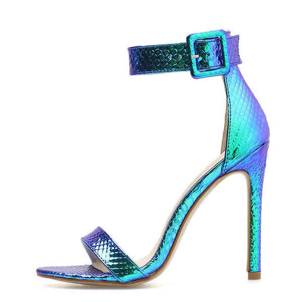 Maura Sandaletten mit Schlangenprägung & Stilettoabsatz Blau