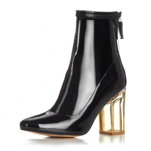 Schwarze Ankle Boots mit transparentem Blockabsatz