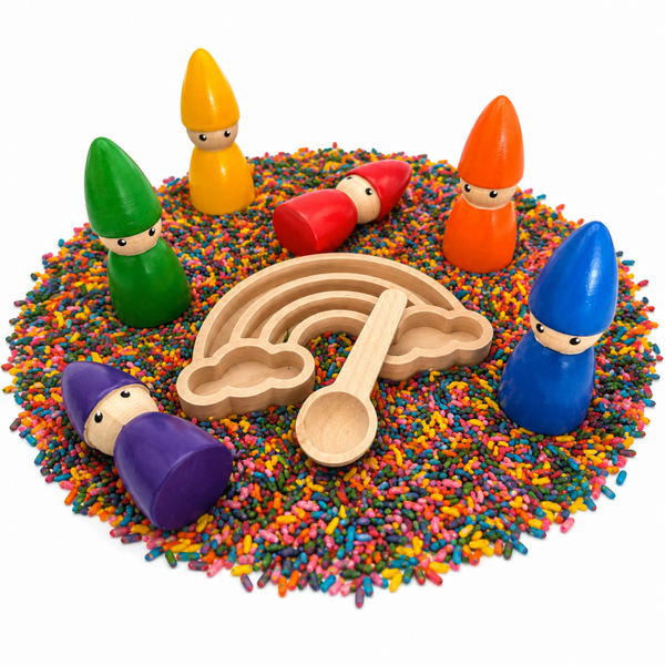 Regenboog pegdolls met speelrijst en vulvorm