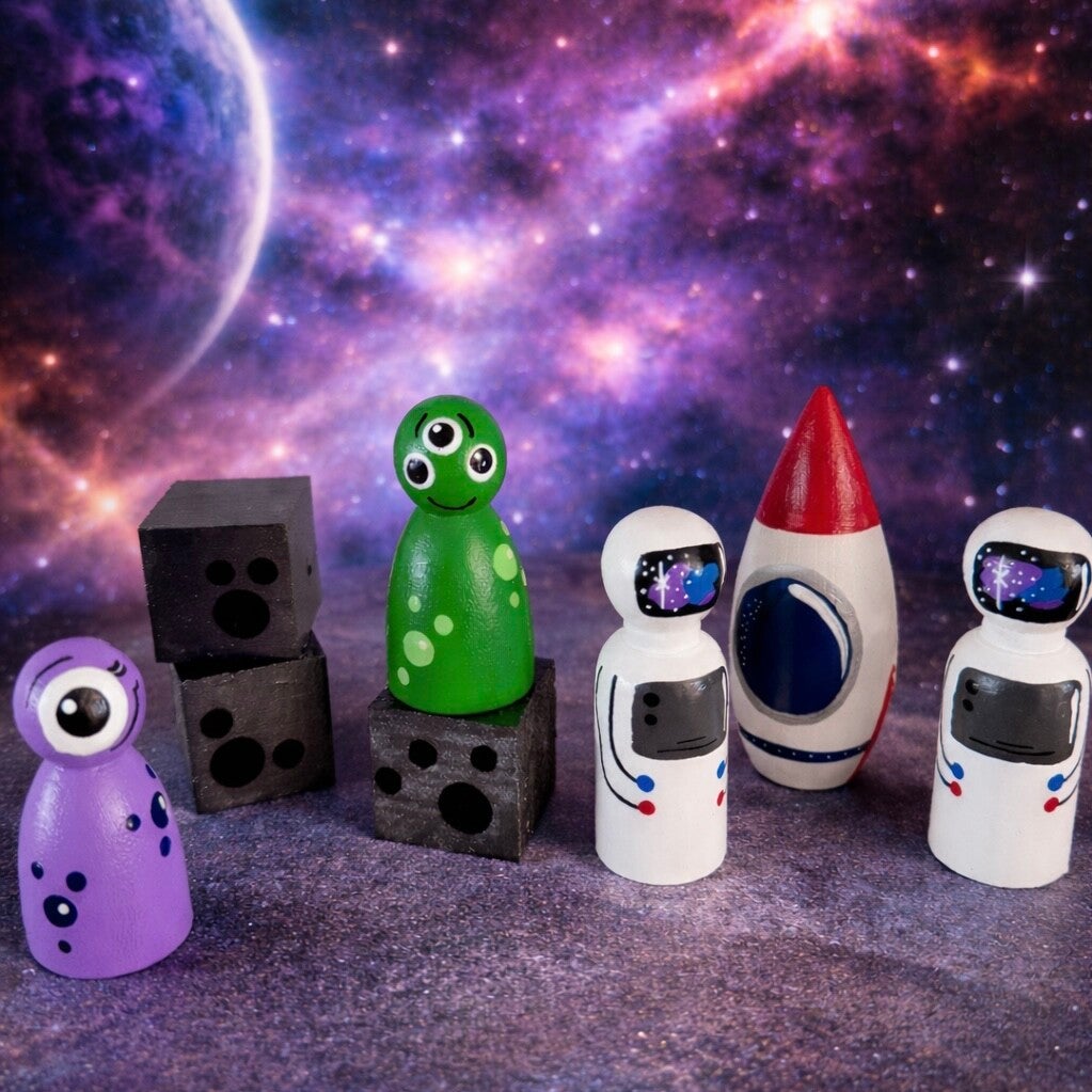 Houten pegdolls Thema In de ruimte