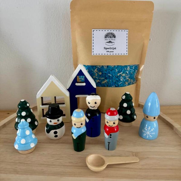 Winterdorp pegdolls met speelrijst