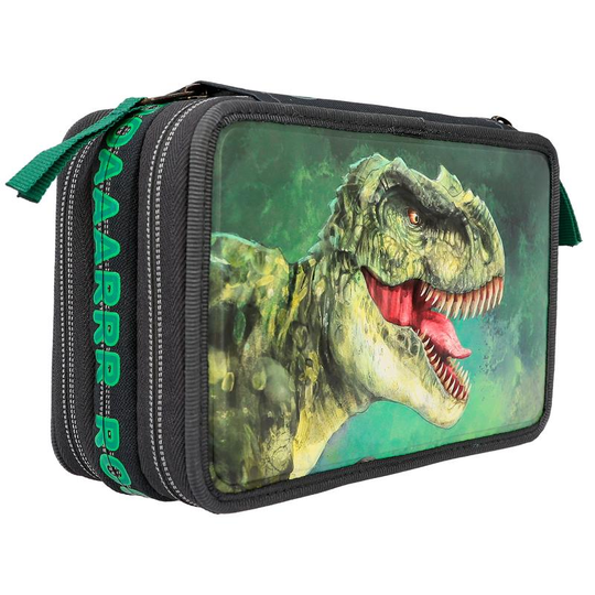 12475 Dino World 3-vaks etui met 3D effect groen
