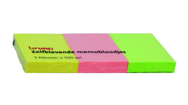Memoblok Bruna 51x38mm 3 kleuren neon