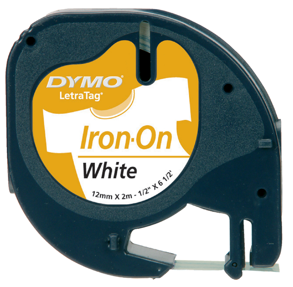 Labeltape Dymo Letratag 18769 opstrijkbaar 12mm zwart op wit