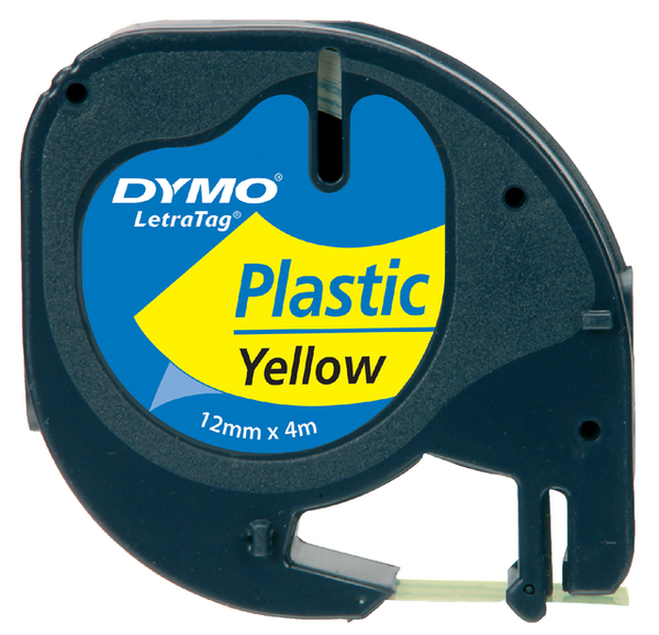 Labeltape Dymo Letratag 91202 plastic 12mm zwart op geel