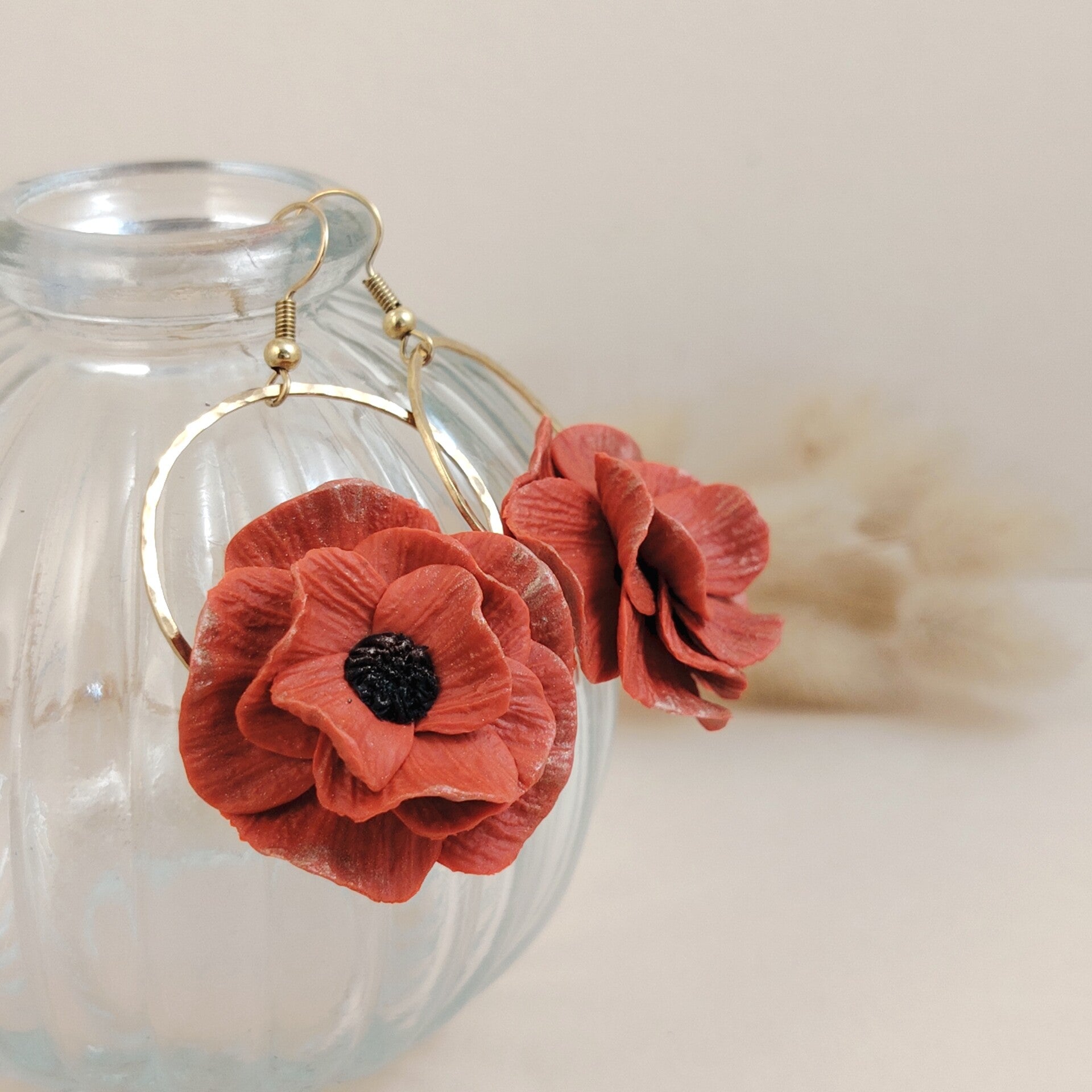 Boucles d'oreilles fleurs XL rouge
