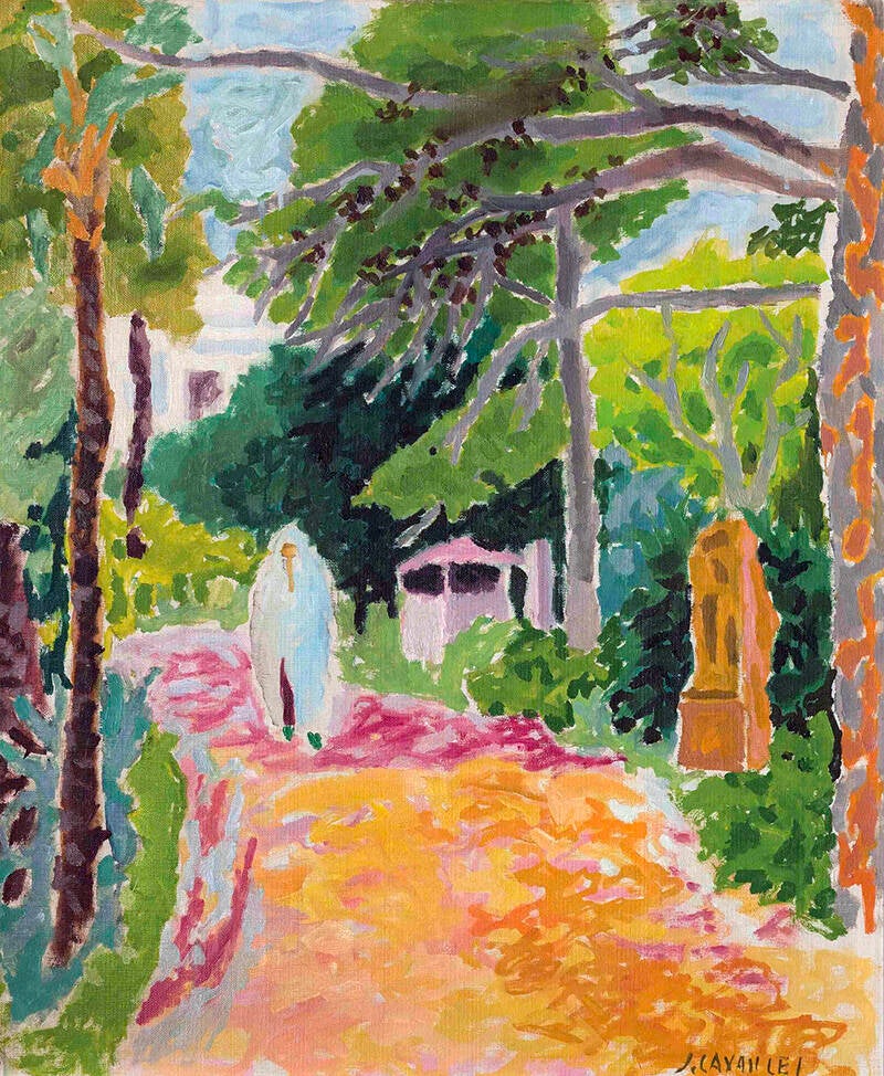 Jules Cavaillès Femme voilée dans un parc painting