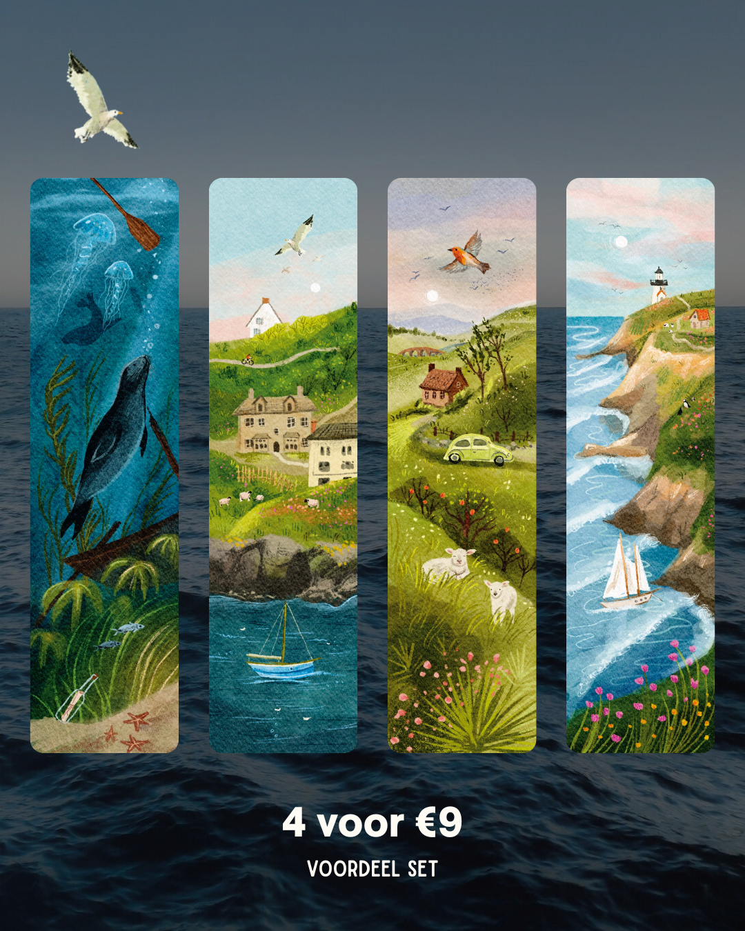 Voordeelset van 4 boekenleggers (pre-order, leverbaar vanaf 12/1/26)