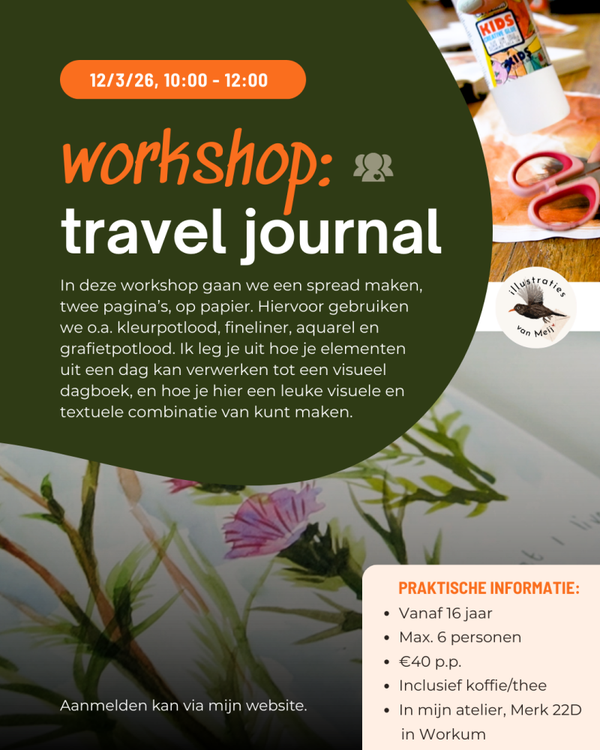 Workshop 'Mixed media travel journal', 12/3/2026 10:00-12:00