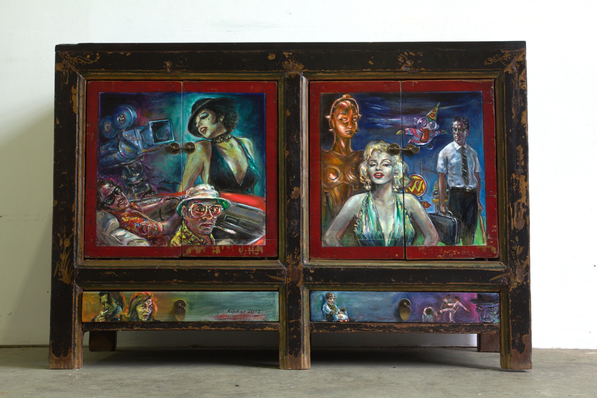 "Movie Cabinet" 2013, 117 x 121 x 44 cm, Öl auf Holz