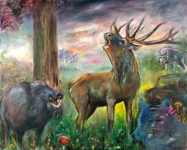 "Wald-Intrige" 2026, 160 x 200 cm, Öl auf Leinwand