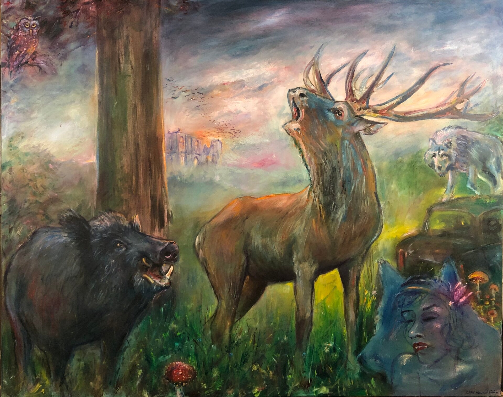 "Wald-Intrige" 2026, 160 x 200 cm, Öl auf Leinwand