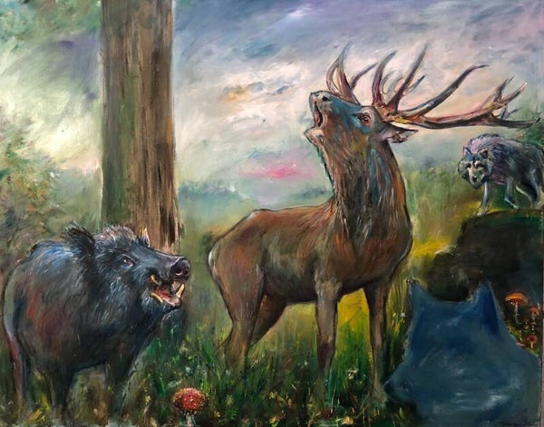 "Wald-Intrige" 2026, 160 x 200 cm, Öl auf Leinwand