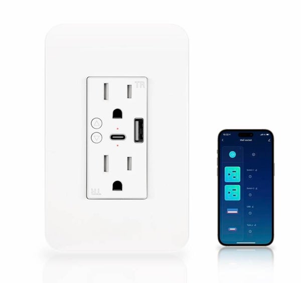 🏠 15A Smart In-Wall Outlet / WiFi /Type A & C USB