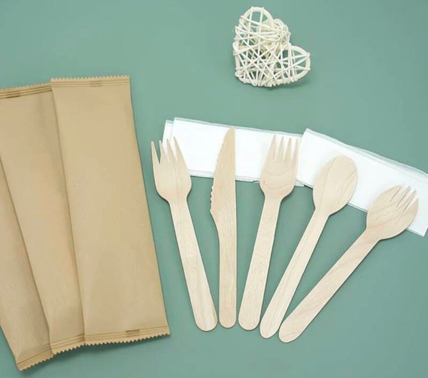 🌱 Premium Disposable Wooden Cutlery Set – Fork, Spoon, Knife & Napkin 50pc