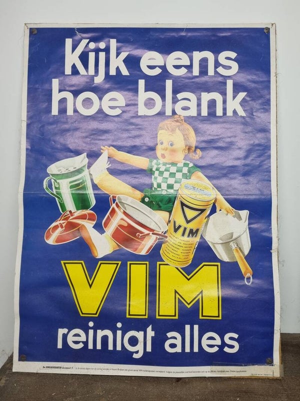 Reclameplaat VIM reinigt alles