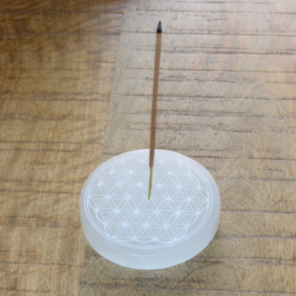 Porte encens en Sélénite - Fleur de Vie 10 cm