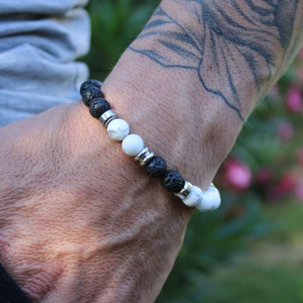 Bracelet Howlite et Pierre de Lave - Perles de 8 mm