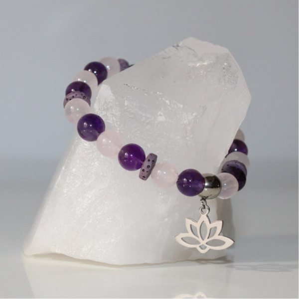 Bracelet en Améthyste & Quartz rose 8mm - Sérénité, Douceur & Spiritualité