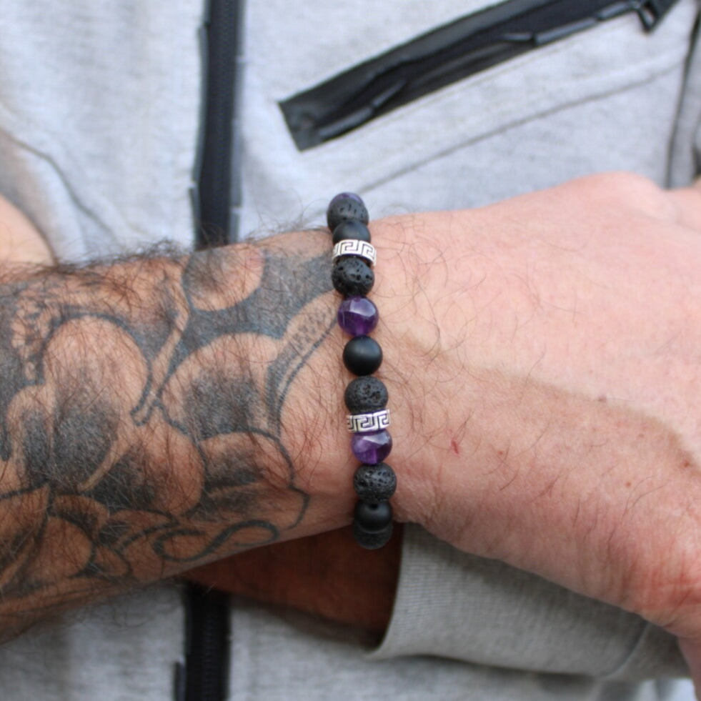 Bracelet Pierre de Lave, Onyx & Améthyste - Perles de 8 mm