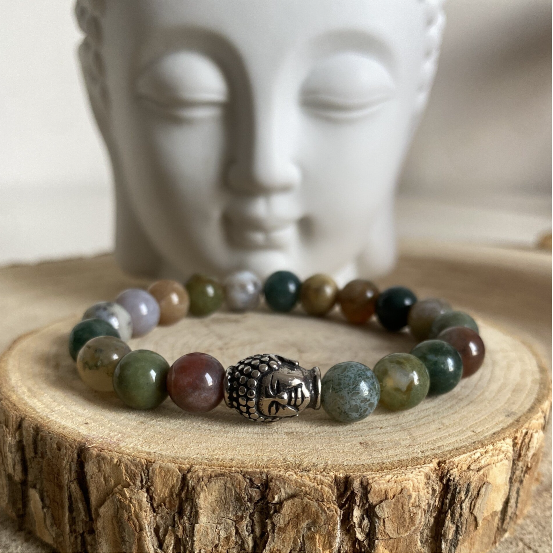 Bracelet en Agate Indienne 8mm - Equilibre Yin-Yang