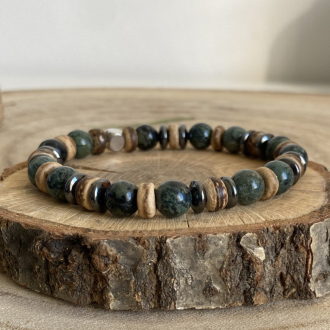 Bracelet Hématite, Jaspe Kambaba & Bois - Perles de 8 mm