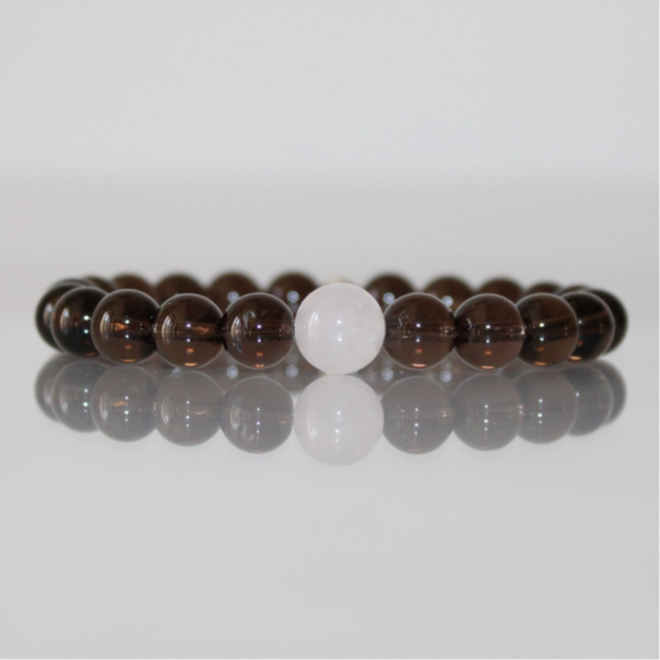 Bracelet  Quartz Fumé & Quartz rose - Perles de 8 et 10 mm
