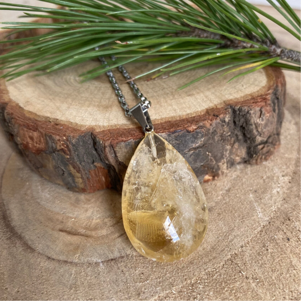 Collier Goutte Citrine & Chaîne acier inoxydable