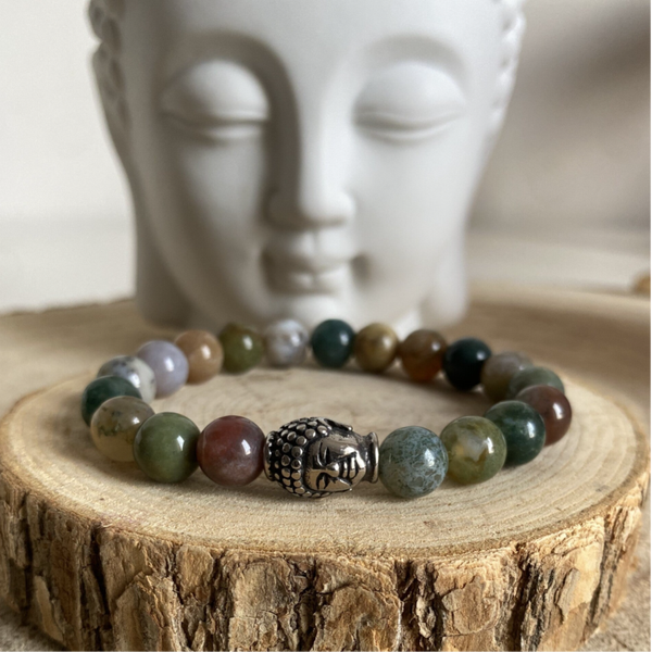 Bracelet en Agate Indienne 8mm - Equilibre Yin-Yang