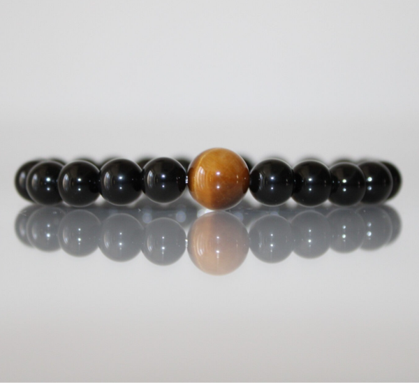 Bracelet Obsidienne Oeil Céleste & Oeil de tigre 8 et 10 mm - Protection, Force & Courage