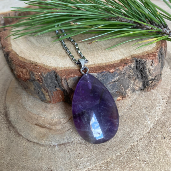 Collier Goutte Améthyste & Chaîne acier inoxydable