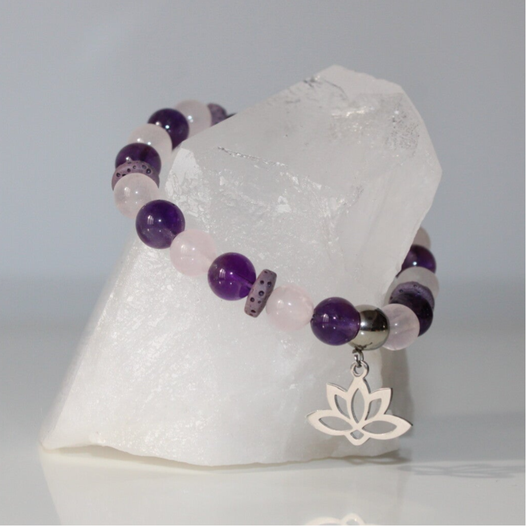 Bracelet en Améthyste & Quartz rose 8mm - Sérénité, Douceur & Spiritualité