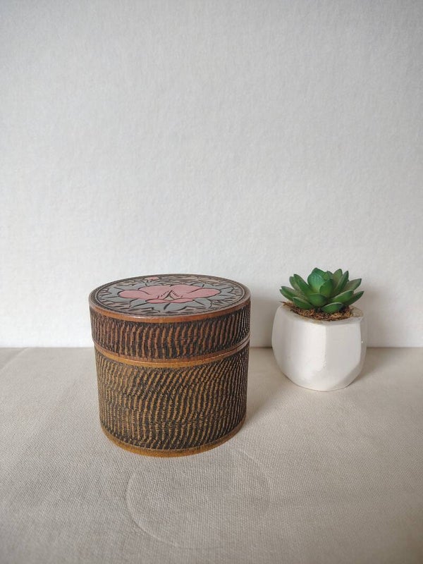 Vintage houtlook onderzetters set met opbergdoos | Folk art bloemen | Jaren 60/70