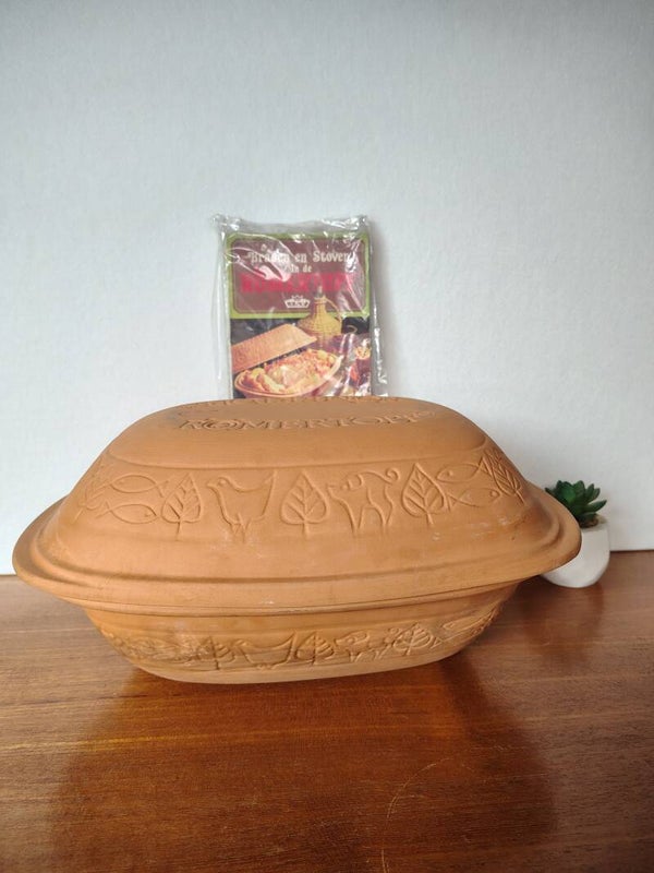 Vintage Römertopf ovenschaal met deksel | Inclusief receptenboekje | West Germany