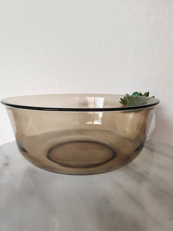 Vintage Arcoroc France rookglas schaal / serveerschaal – smoky glass – jaren 70